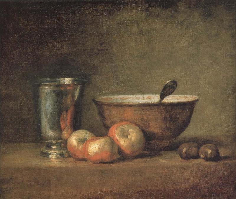 Jean Baptiste Simeon Chardin Three apple two millet bowls and silver wine class china oil painting image